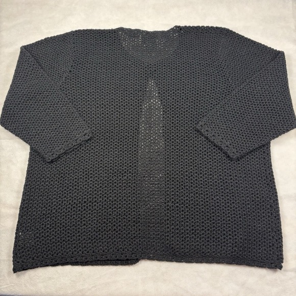 LL Bean Linen Cotton Woman's Knit Cardigan Sweater Black 1/4 Sleeve Sz Large - Picture 6 of 6
